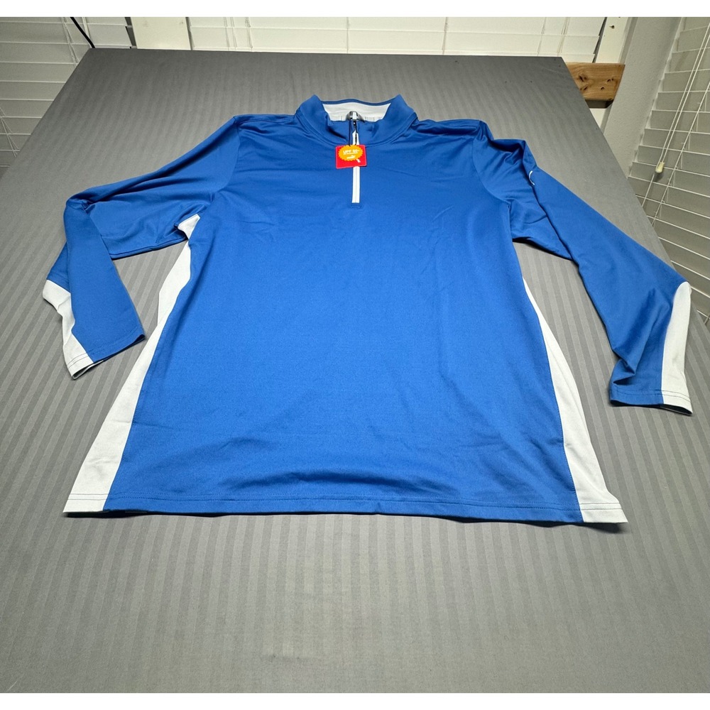 Puma Golf Mens XXL Blue White Quarter Zip Pullover UPF 50+ UV Protection New